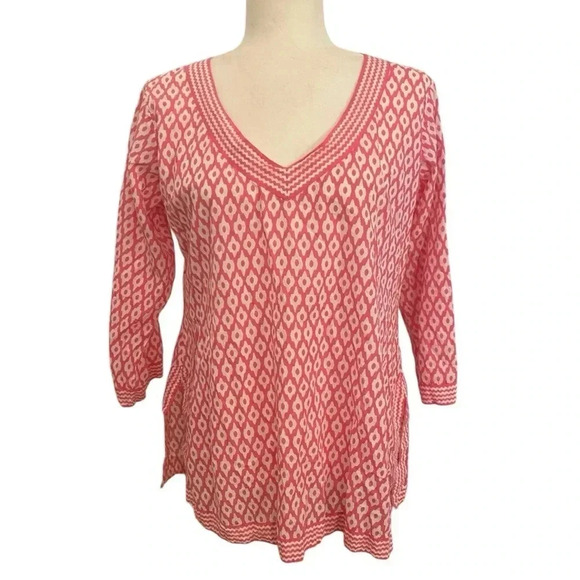 Gretchen Scott Womens Pink V-Neck 3/4 Sleeve Blouse Tunic Size Medium Summer - Picture 1 of 7